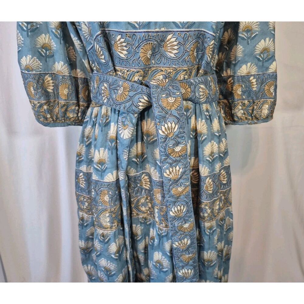 Victoria Dunn Bermuda Blossom Blue Green Floral Cotton Midi Dress Large - Picture 4 of 12